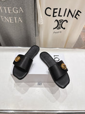 LOEWE 26S PEBBLE SLIDE IN BLACK CALFSKIN GOLD HARDWARE