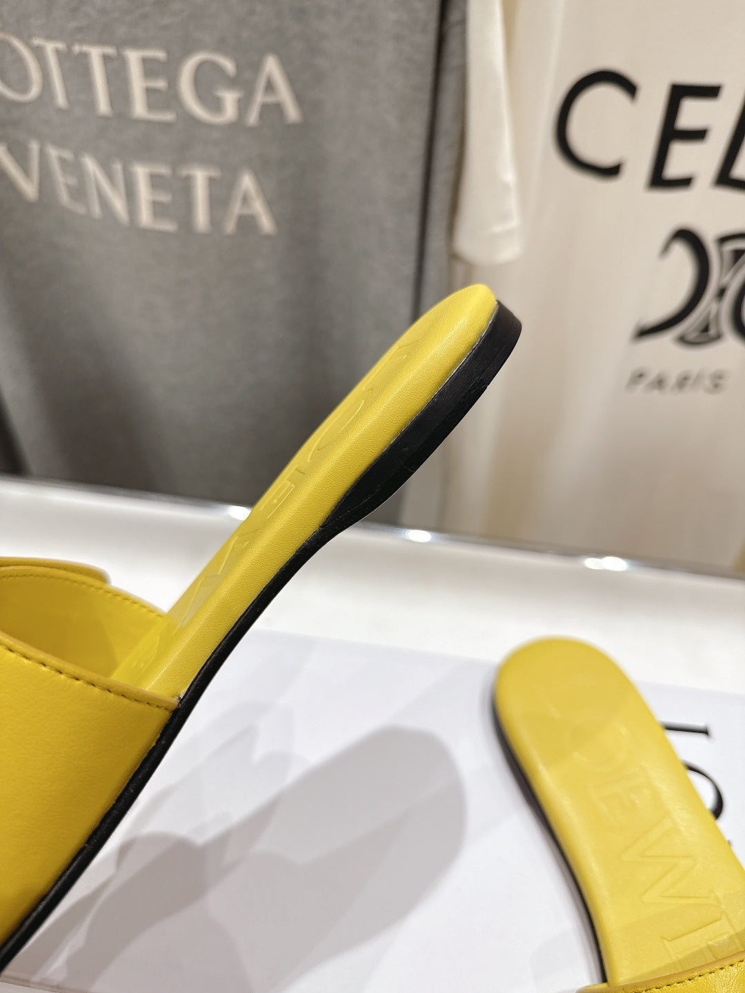 LOEWE 26S PEBBLE SLIDE IN YELLOW CALFSKIN GOLD HARDWARE