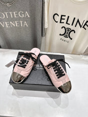 PRADA 25S MULES IN LIGHT PINK WITH METAL TOECAP