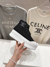 CELINE 26S BOOTS IN WHITE AND BLACK CANVAS