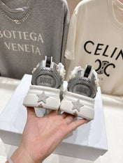 DIOR 25S SNEAKER IN SILVER LAMBSKIN AND MESH FABRIC WITH PEARL DETAILING