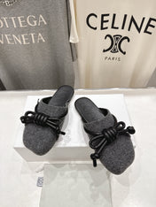 LOEWE 26S MULE LOAFERS IN DARK GREY CALFSKIN AND FABRIC KNOT DETAIL