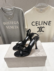 JIMMY CHOO 26S HIGH-HEELED SANDALS 100 MM IN BLACK CROC-EMBOSSED LAMBSKIN