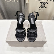 JIMMY CHOO 26S HIGH-HEELED SANDALS 100 MM IN BLACK CROC-EMBOSSED LAMBSKIN