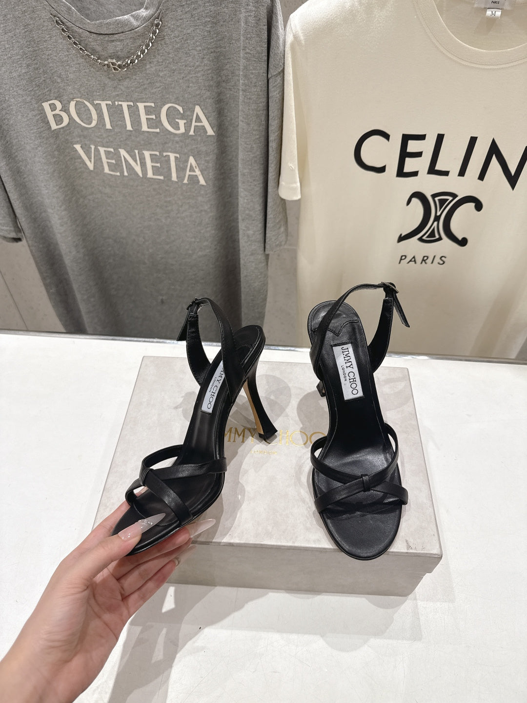 JIMMY CHOO 26S HIGH-HEELED SANDALS 100 MM IN BLACK LAMBSKIN