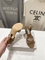 JIMMY CHOO 26S HIGH-HEELED SANDALS 100 MM IN BROWN SUEDE