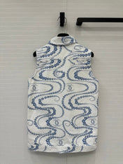 CC 25 Printed Denim Vest Jacket Blue White Cotton