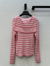 DIOR PINK STRIPED LONG-SLEEVE KNIT SWEATER