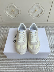CELINE 26S TRIOMPHE RUNNER SNEAKERS IN CREAM WHITE NYLON AND LIGHT GREY SUEDE