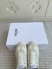 CELINE 26S TRIOMPHE RUNNER SNEAKERS IN CREAM WHITE NYLON AND LIGHT GREY SUEDE