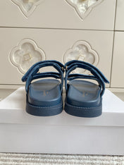 LV TWO-STRAP SANDALS 25S IN BLUE DENIM AND CALFSKIN WITH GOLD HARDWARE