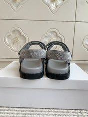 LV SANDALS 25S IN GREY DENIM AND CALFSKIN WITH SILVER HARDWARE