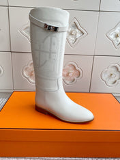 HM 25S JUMPING BOOTS IN WHITE LAMBSKIN WITH SILVER HARDWARE