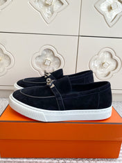 HM 25S SLIP-ON IN BLACK SUEDE WITH SILVER HARDWARE