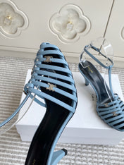 CELINE 26S CLEA TRIOMPHE GLADIATOR HEEL SANDALS 60 MM IN SKY BLUE LAMBSKIN