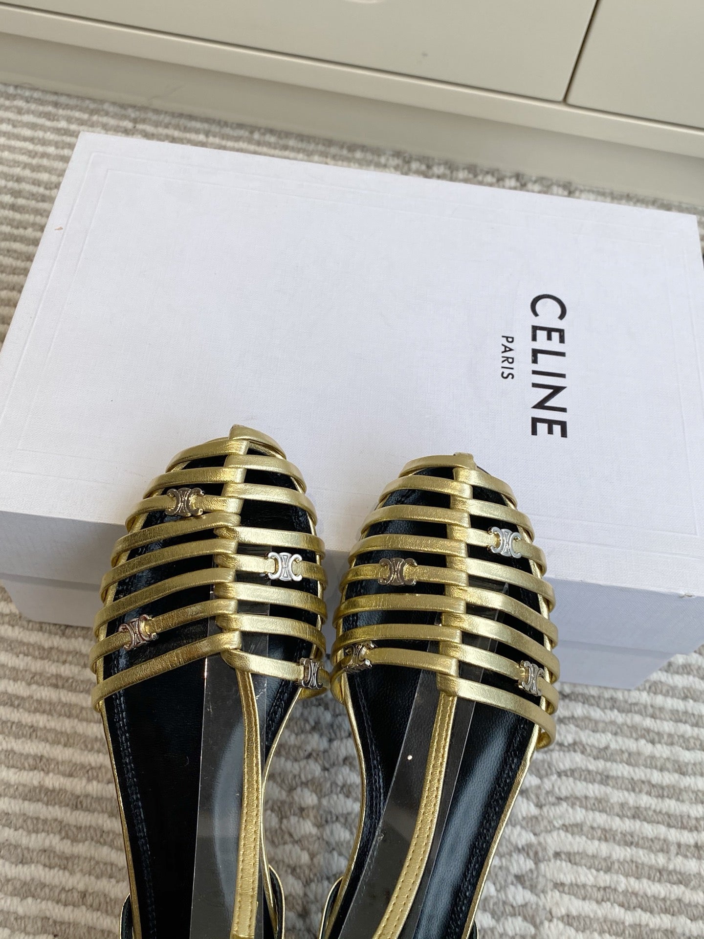 CELINE 26S CLEA TRIOMPHE GLADIATOR SANDALS IN GOLD LAMBSKIN