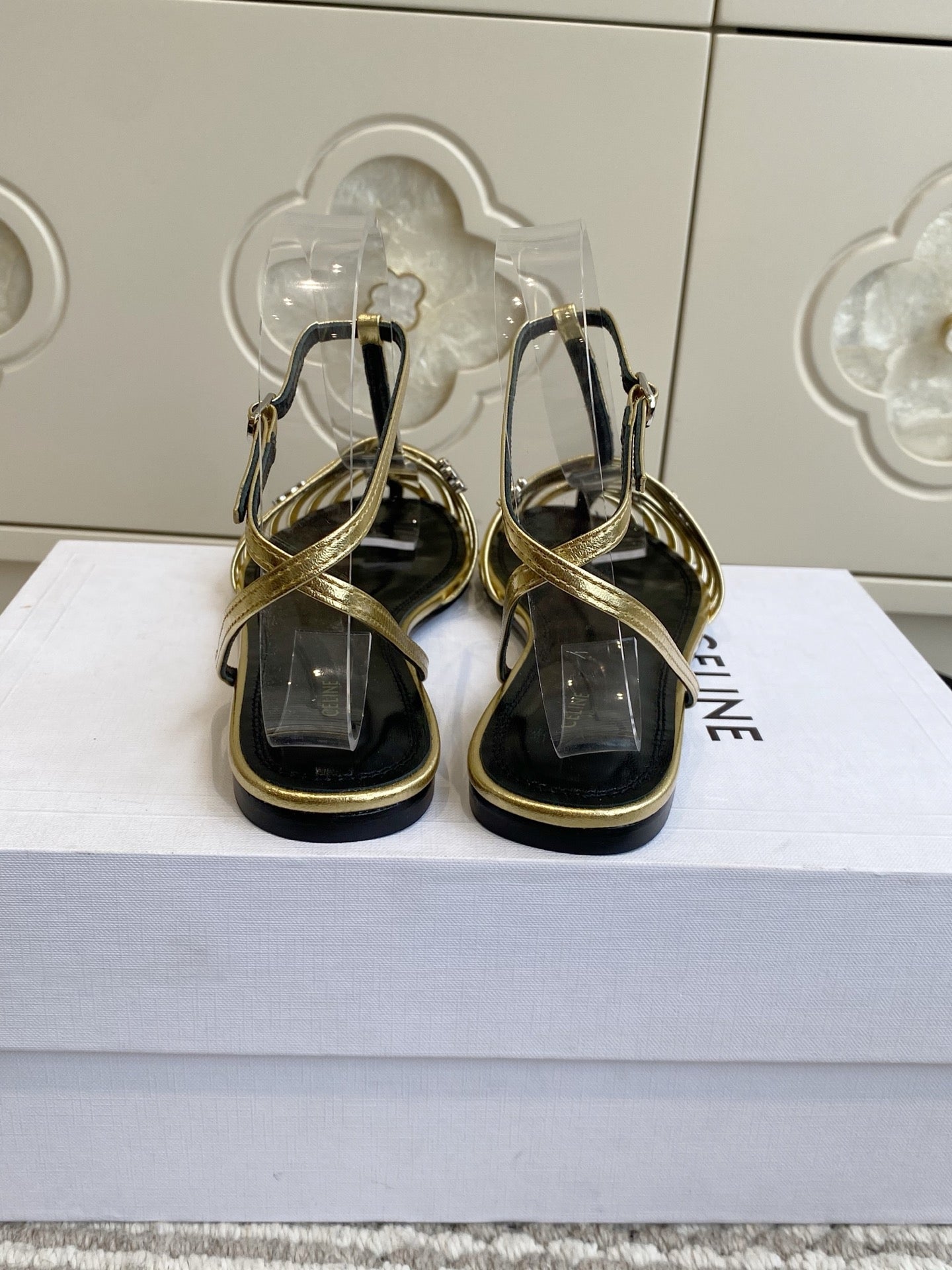 CELINE 26S CLEA TRIOMPHE GLADIATOR SANDALS IN GOLD LAMBSKIN