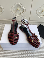 CELINE 26S CLEA TRIOMPHE GLADIATOR SANDALS IN DARK RED LAMBSKIN