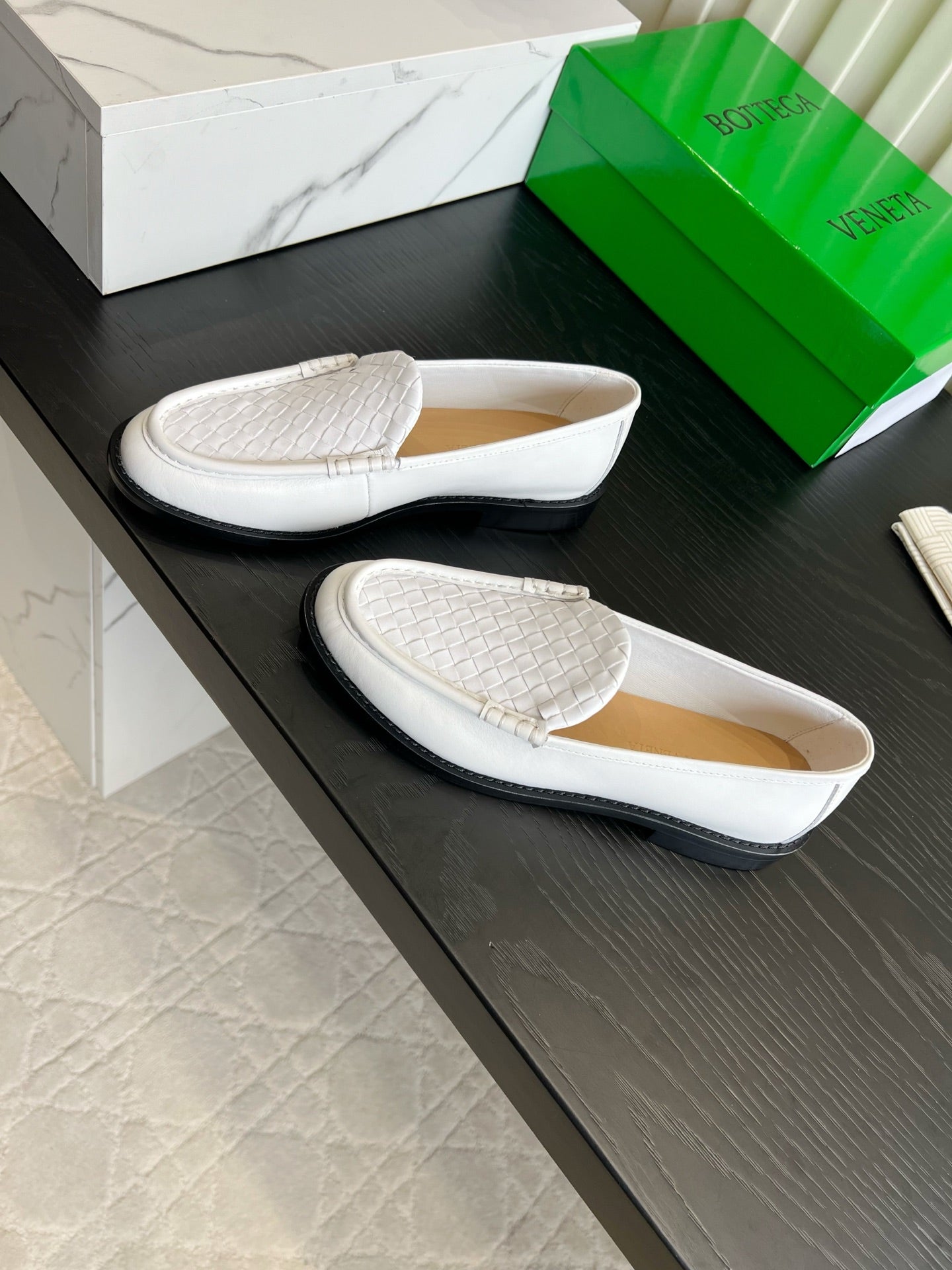 BOTTEGA VENETA 26S WOVEN LOAFERS IN WHITE LAMBSKIN