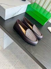 BOTTEGA VENETA 26S WOVEN LOAFERS IN DARK BROWN LAMBSKIN