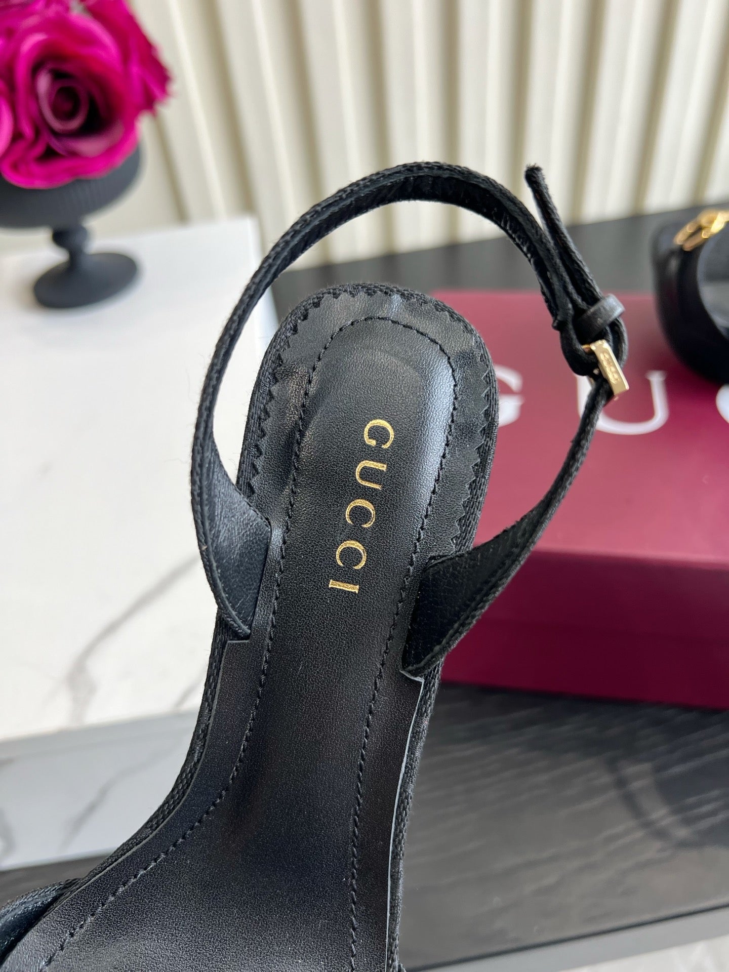 GUCCI 26S HORSEBIT GG SANDALS 105 MM IN BLACK CANVAS