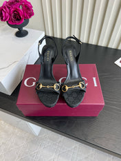 GUCCI 26S HORSEBIT GG SANDALS 105 MM IN BLACK CANVAS