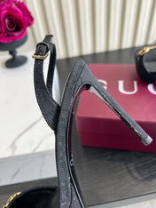 GUCCI 26S HORSEBIT GG SANDALS 105 MM IN BLACK CANVAS