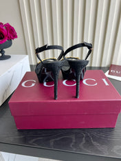 GUCCI 26S HORSEBIT GG SANDALS 105 MM IN BLACK CANVAS