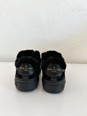 TIME OUT SNEAKER IN BLACK MONOGRAM EMBOSSED SUEDE WITH FLEECE LINING