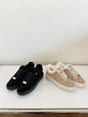 TIME OUT SNEAKER IN DESERT BROWN MONOGRAM EMBOSSED SUEDE WITH FLEECE LINING