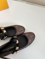 ROMY FLAT BALLERINA IN CHOCOLATE BROWN MONOGRAM CALFSKIN