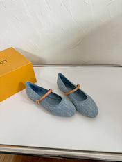ROMY FLAT BALLERINA IN LIGHT BLUE MONOGRAM DENIM FABRIC