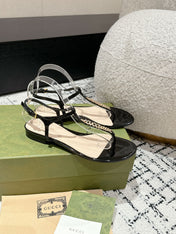 THONG SANDAL IN BLACK CALFSKIN WITH GOLD HARDWARE