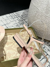 THONG SANDAL IN ALMOND BEIGE CALFSKIN WITH GOLD HARDWARE