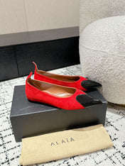 ALAIA PUMP 1 CM IN CHERRY RED SUEDE MIX BLACK CALFSKIN