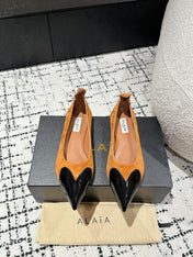 ALAIA PUMP 1 CM IN COPPER BROWN SUEDE MIX BLACK CALFSKIN