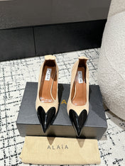 ALAIA HIGH PUMPS 10CM IN BEIGE SUEDE MIX BLACK CALFSKIN