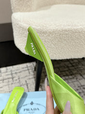 PRADA 25S POINTED-TOE MULES IN LIME GREEN SATIN