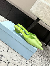 PRADA 25S POINTED-TOE MULES IN LIME GREEN SATIN