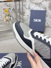 DIOR 25S B27 UPTOWN LOW-TOP SNEAKERS IN DARK BLUE MIX GREY CALFSKIN STYLE 2