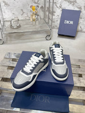 DIOR 25S B27 UPTOWN LOW-TOP SNEAKERS IN DARK BLUE MIX GREY CALFSKIN STYLE 2