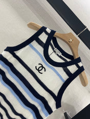 CHANEL STRIPED SLEEVELESS KNIT TOP 263401