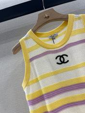 CHANEL STRIPED SLEEVELESS KNIT TOP 263403