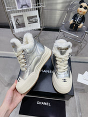 MARTIN BOOTS IN SILVER CALFSKIN AND LAMB FUR LINING