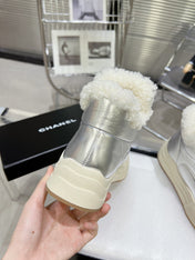 MARTIN BOOTS IN SILVER CALFSKIN AND LAMB FUR LINING