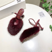 LOEWE 26S OPEN-BACK HIGH HEELS 100MM IN WINE RED CALFSKIN WITH FUR