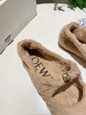 LOEWE 26S BALLET FLATS IN BEIGE SHEARLING