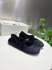 LOEWE 26S BALLET FLATS IN BLACK SHEARLING