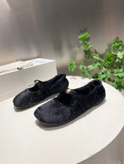 LOEWE 26S BALLET FLATS IN BLACK SHEARLING
