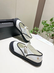CHANEL 26S MARY JANE FLAT IN BLACK MIX WHITE FABRIC AND LAMBSKIN